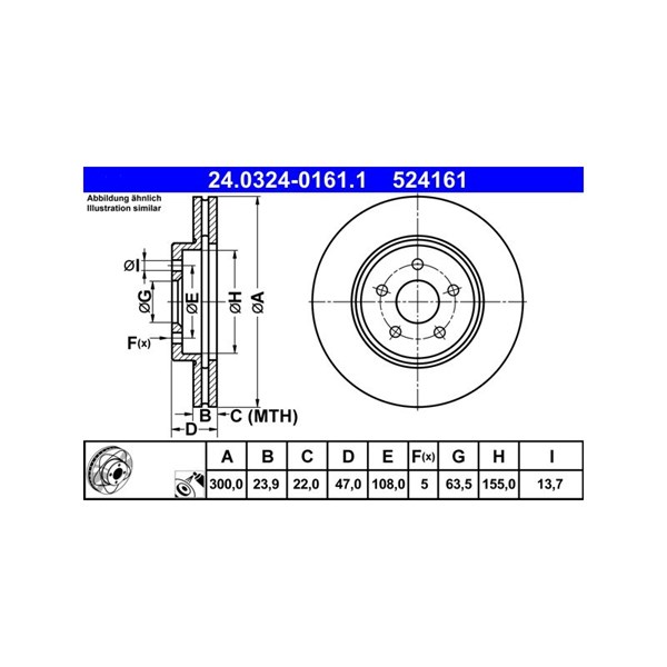Bromsskiva Ventilerad, Framaxel Ate Powerdisc 24.0324-0161.1 ATE