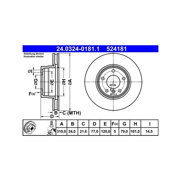 Bromsskiva Ventilerad, Framaxel Ate Powerdisc 24.0324-0181.1 ATE