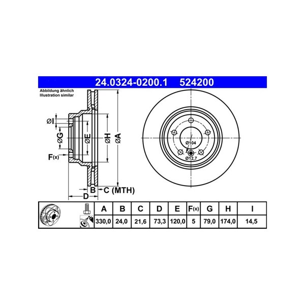 Bromsskiva Ventilerad, Framaxel Ate Powerdisc 24.0324-0200.1 ATE