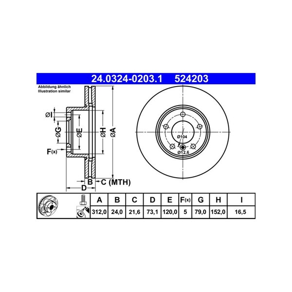 Bromsskiva Ventilerad, Framaxel Ate Powerdisc 24.0324-0203.1 ATE