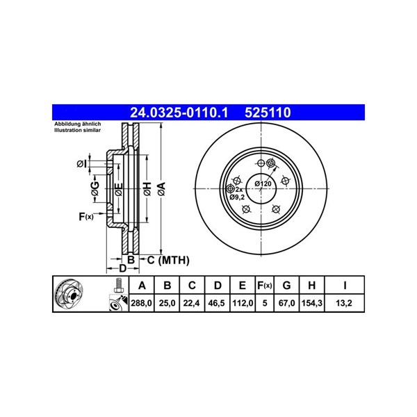 Bromsskiva Ventilerad, Framaxel Ate Powerdisc 24.0325-0110.1 ATE