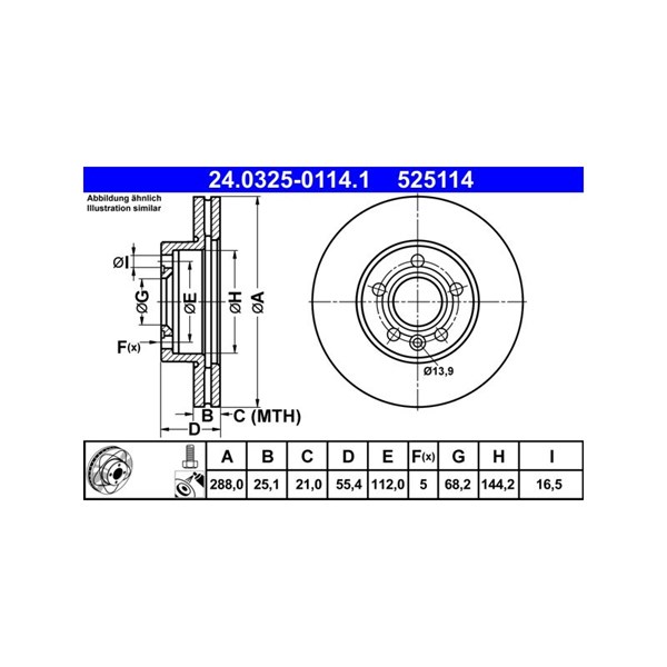 Bromsskiva Ventilerad, Framaxel Ate Powerdisc 24.0325-0114.1 ATE