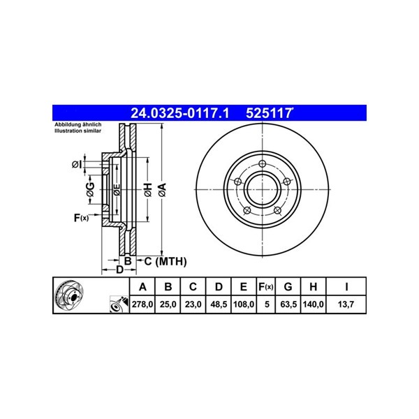 Bromsskiva Ventilerad, Framaxel Ate Powerdisc 24.0325-0117.1 ATE