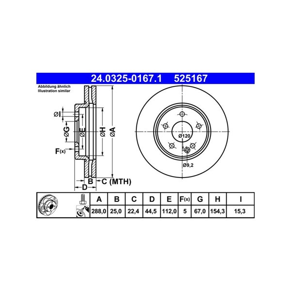 Bromsskiva Ventilerad, Framaxel Ate Powerdisc 24.0325-0167.1 ATE