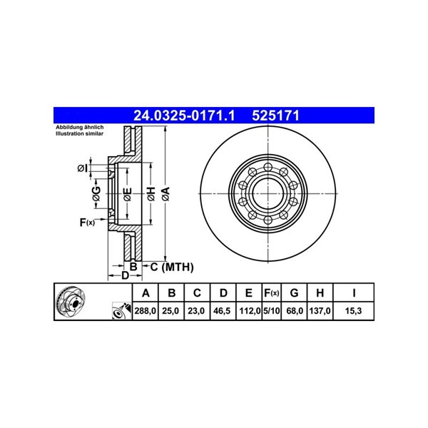 Bromsskiva Ventilerad, Framaxel Ate Powerdisc 24.0325-0171.1 ATE Bromsskiva Ventilerad, Framaxel Ate Powerdisc 24.0325-0171.1 ATE
