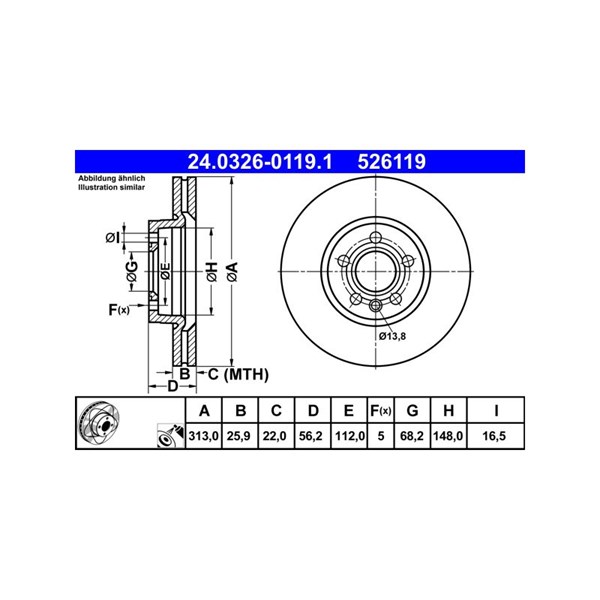 Bromsskiva Ventilerad, Framaxel Ate Powerdisc 24.0326-0119.1 ATE Bromsskiva Ventilerad, Framaxel Ate Powerdisc 24.0326-0119.1 ATE