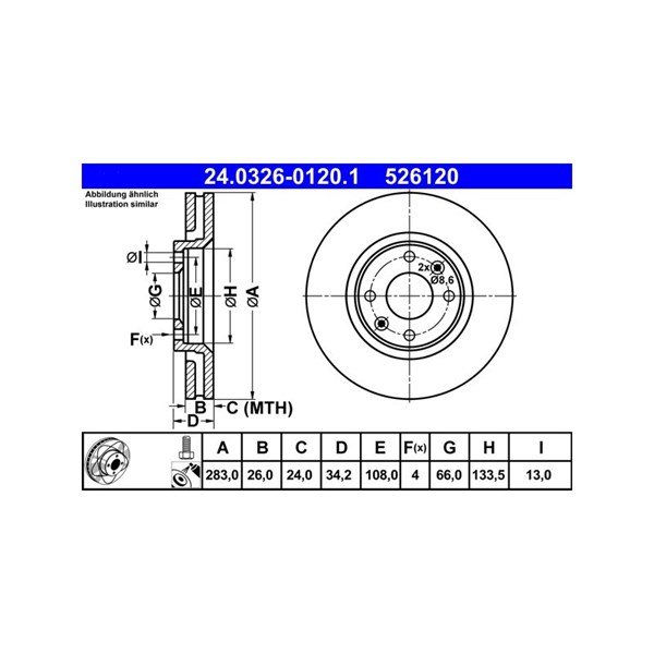 Bromsskiva Ventilerad, Framaxel Ate Powerdisc 24.0326-0120.1 ATE Bromsskiva Ventilerad, Framaxel Ate Powerdisc 24.0326-0120.1 ATE