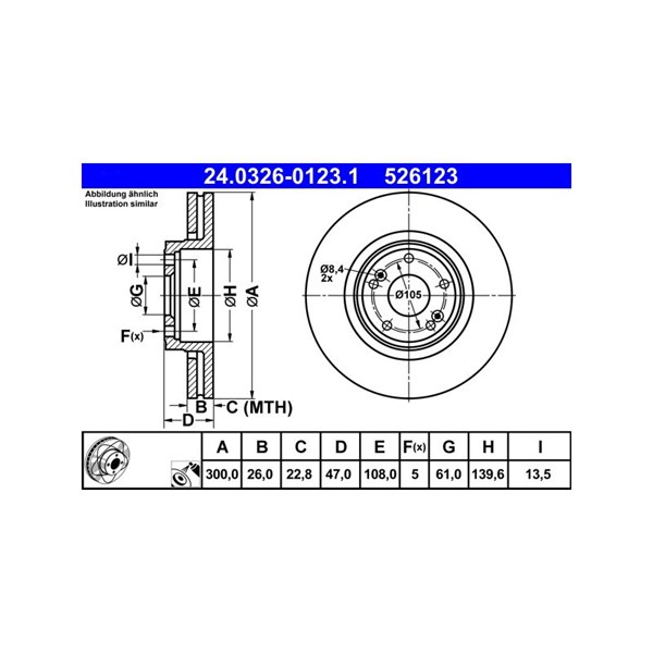 Bromsskiva Ventilerad, Framaxel Ate Powerdisc 24.0326-0123.1 ATE