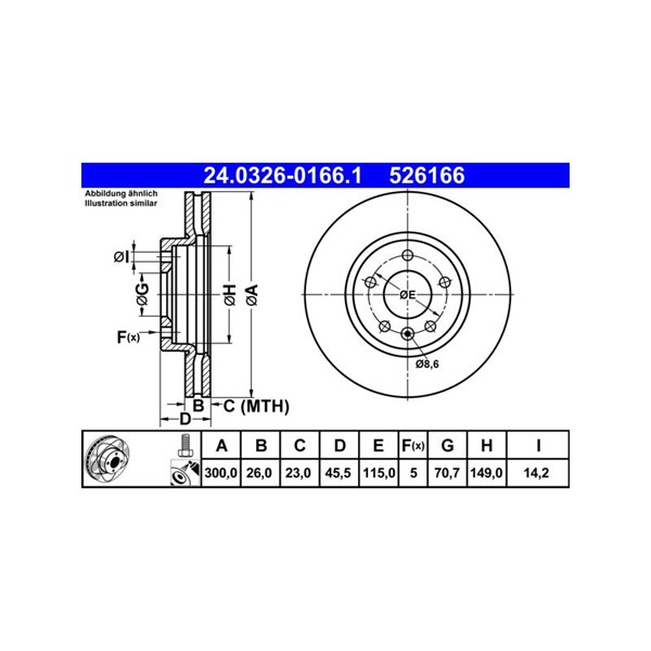 Bromsskiva Ventilerad, Framaxel Ate Powerdisc 24.0326-0166.1 ATE Bromsskiva Ventilerad, Framaxel Ate Powerdisc 24.0326-0166.1 ATE