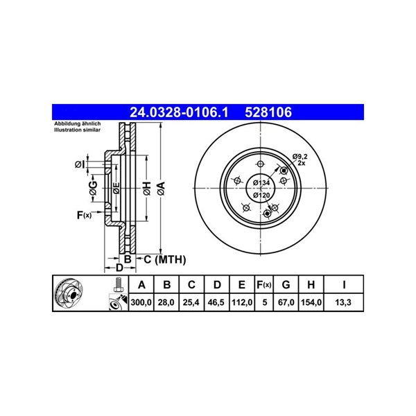 Bromsskiva Ventilerad, Framaxel Ate Powerdisc 24.0328-0106.1 ATE Bromsskiva Ventilerad, Framaxel Ate Powerdisc 24.0328-0106.1 ATE