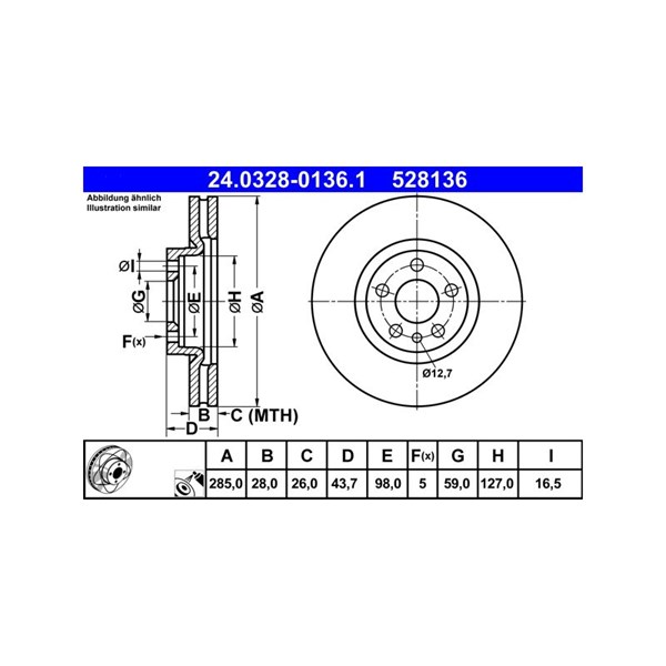 Bromsskiva Ventilerad, Framaxel Ate Powerdisc 24.0328-0136.1 ATE