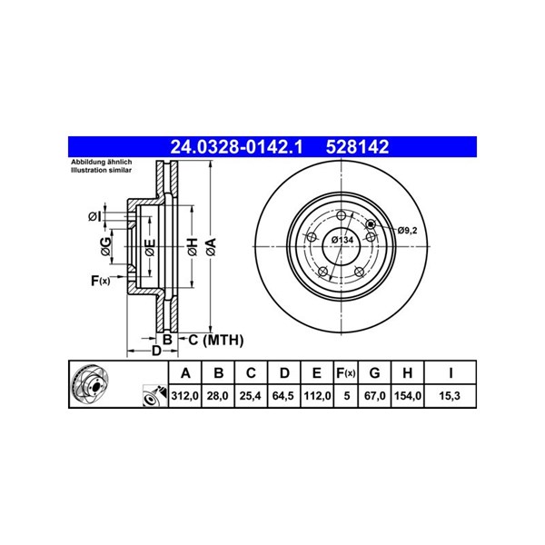 Bromsskiva Ventilerad, Framaxel Ate Powerdisc 24.0328-0142.1 ATE