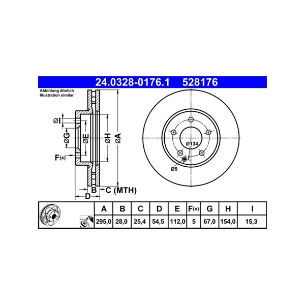 Bromsskiva Ventilerad, Framaxel Ate Powerdisc 24.0328-0176.1 ATE