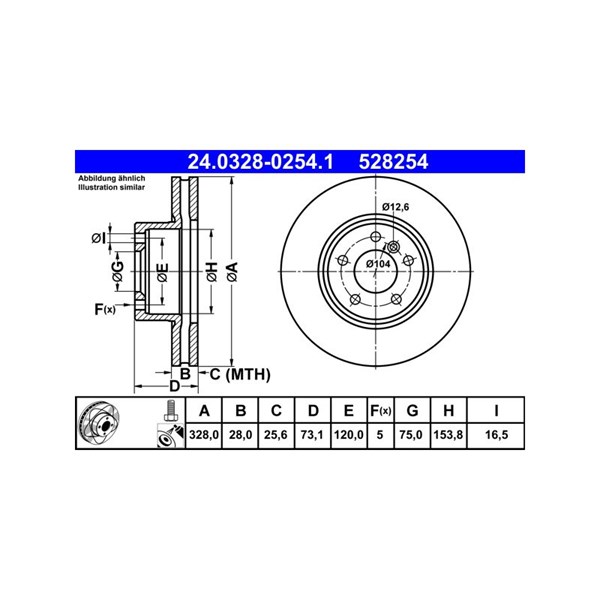 Bromsskiva Ventilerad, Framaxel Ate Powerdisc 24.0328-0254.1 ATE Bromsskiva Ventilerad, Framaxel Ate Powerdisc 24.0328-0254.1 ATE