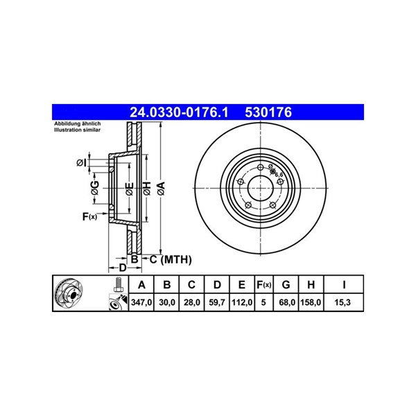 Bromsskiva Ventilerad, Framaxel Ate Powerdisc 24.0330-0176.1 ATE