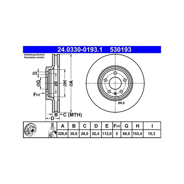 Bromsskiva Ventilerad, Framaxel Ate Powerdisc 24.0330-0193.1 ATE