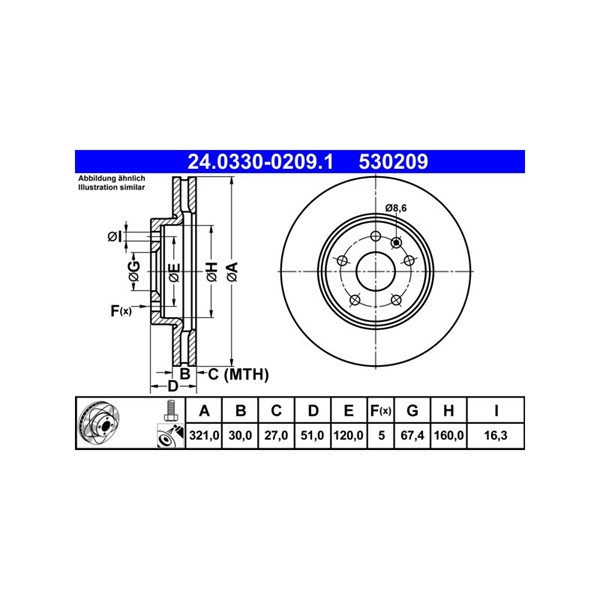 Bromsskiva Ventilerad, Framaxel Ate Powerdisc 24.0330-0209.1 ATE