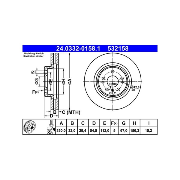 Bromsskiva Ventilerad, Framaxel Ate Powerdisc 24.0332-0158.1 ATE
