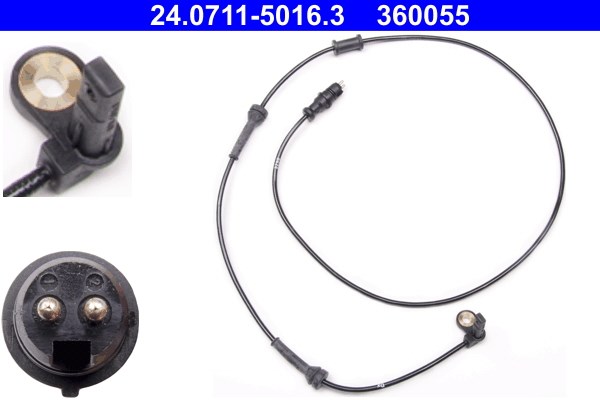 ABS-givare, Sensor, hjulvarvtal, framaxel höger Ate 24.0711-5016. ATE