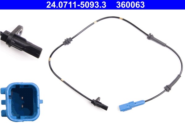 ABS-givare, Sensor, hjulvarvtal, Bakaxel Ate 24.0711-5093.3 ATE