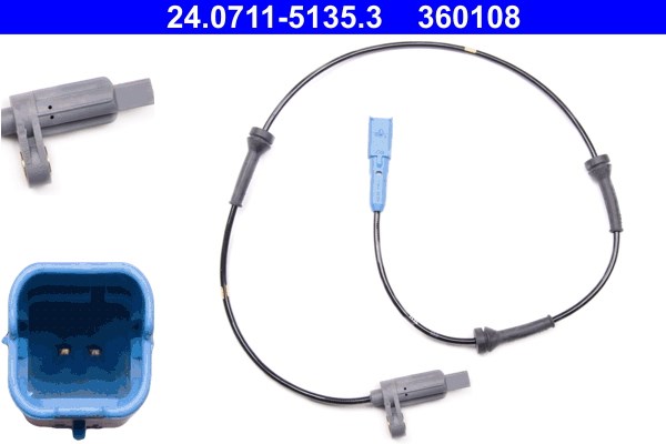 ABS-givare, Sensor, hjulvarvtal, Bakaxel Ate 24.0711-5135.3 ATE