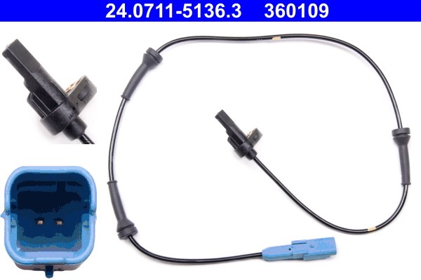ABS-givare, Sensor, hjulvarvtal, Bakaxel Ate 24.0711-5136.3 ATE