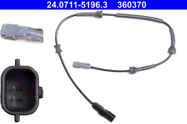ABS-givare, Sensor, hjulvarvtal, Bakaxel Ate 24.0711-5196.3 ATE
