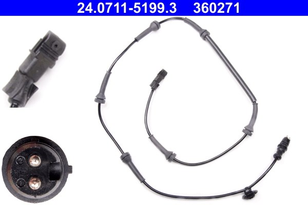 ABS-givare, Sensor, hjulvarvtal, Fram Ate 24.0711-5199.3 ATE