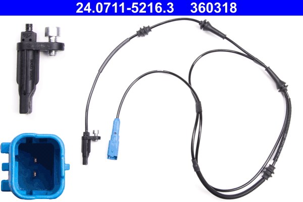 ABS-givare, Sensor, hjulvarvtal, Bakaxel Ate 24.0711-5216.3 ATE