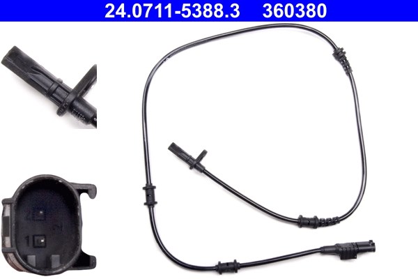 ABS-givare, Sensor, hjulvarvtal, Framaxel Ate 24.0711-5388.3 ATE