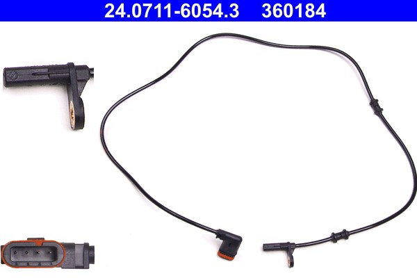 ABS-givare, Sensor, hjulvarvtal, Bakaxel vänster Ate 24.0711-6054 ATE