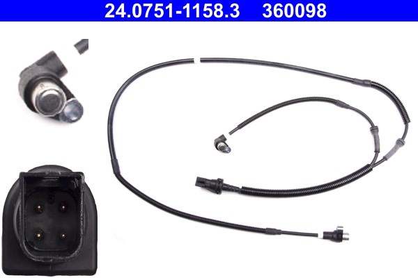 ABS-givare, Sensor, hjulvarvtal, Framaxel, Bakaxel Ate 24.0751-11 ATE