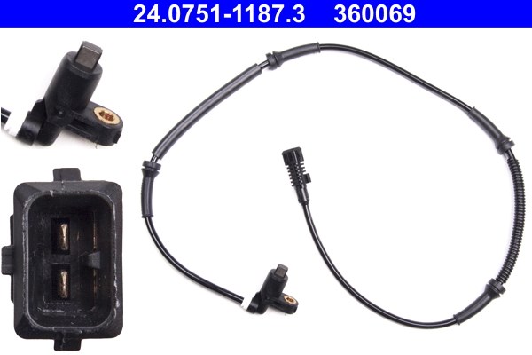 ABS-givare, Sensor, hjulvarvtal, Fram Ate 24.0751-1187.3 ATE