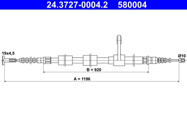 Vajer, parkeringsbroms, Höger bak Ate 24.3727-0004.2 ATE Vajer, parkeringsbroms, Höger bak Ate 24.3727-0004.2 ATE