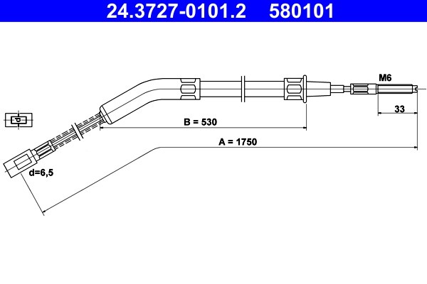 Vajer, parkeringsbroms, Bak, Bakaxel Ate 24.3727-0101.2 ATE