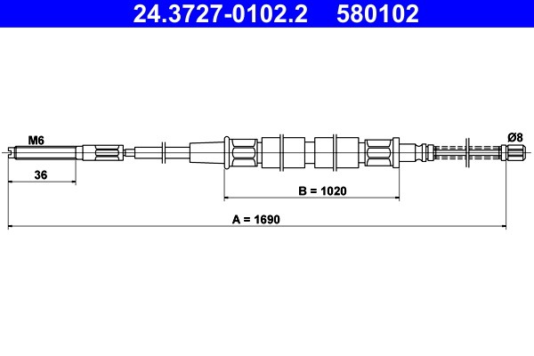 Vajer, parkeringsbroms, Bak Ate 24.3727-0102.2 ATE