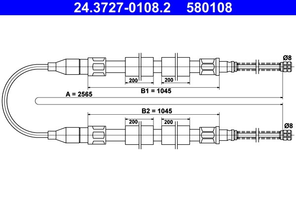 Vajer, parkeringsbroms, Bak Ate 24.3727-0108.2 ATE