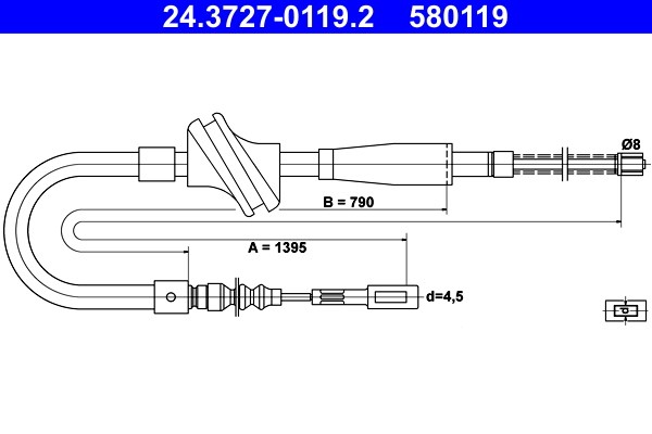 Vajer, parkeringsbroms, Bak Ate 24.3727-0119.2 ATE