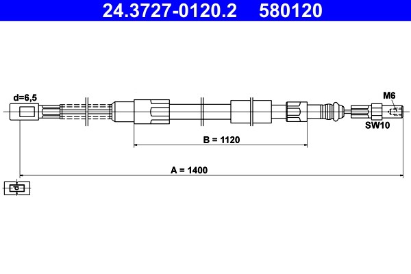 Vajer, parkeringsbroms, Bak Ate 24.3727-0120.2 ATE