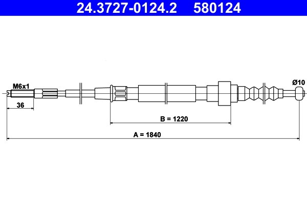 Vajer, parkeringsbroms, Bak Ate 24.3727-0124.2 ATE