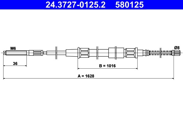 Vajer, parkeringsbroms, Bak Ate 24.3727-0125.2 ATE