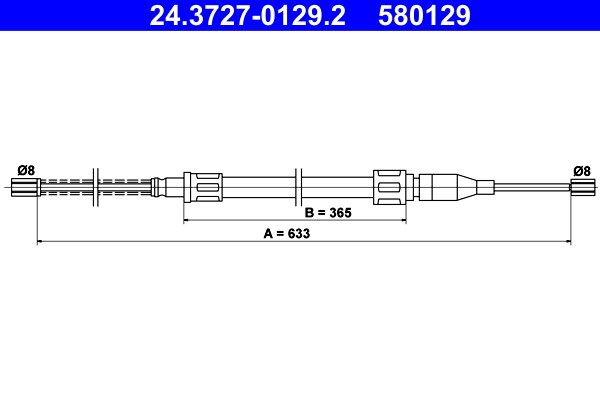 Vajer, parkeringsbroms, Bak Ate 24.3727-0129.2 ATE