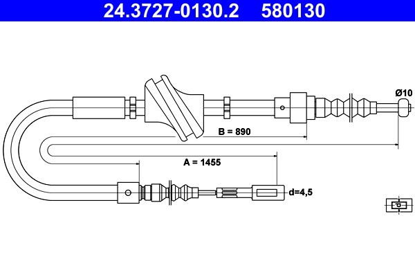 Vajer, parkeringsbroms, Bak Ate 24.3727-0130.2 ATE