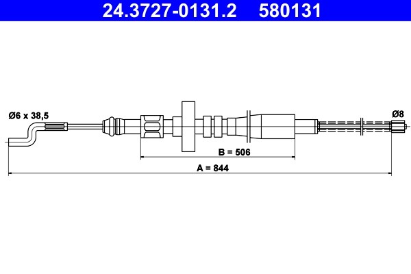 Vajer, parkeringsbroms, Bak Ate 24.3727-0131.2 ATE