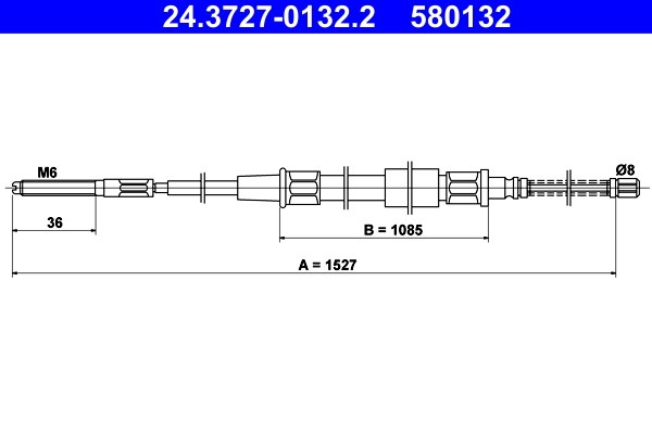 Vajer, parkeringsbroms, Bak Ate 24.3727-0132.2 ATE