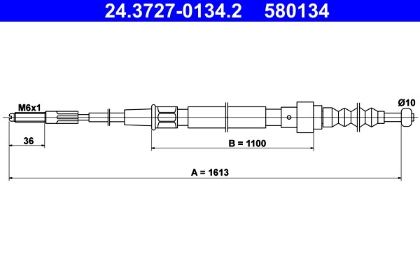 Vajer, parkeringsbroms, Bak Ate 24.3727-0134.2 ATE