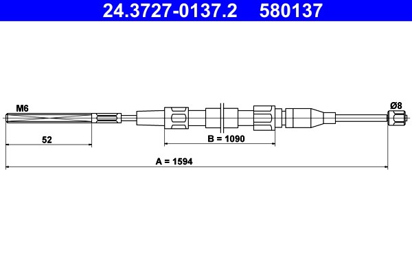 Vajer, parkeringsbroms, Fram Ate 24.3727-0137.2 ATE