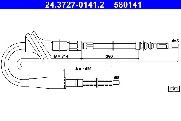 Vajer, parkeringsbroms, Bak Ate 24.3727-0141.2 ATE