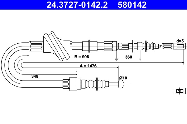 Vajer, parkeringsbroms, Bak Ate 24.3727-0142.2 ATE