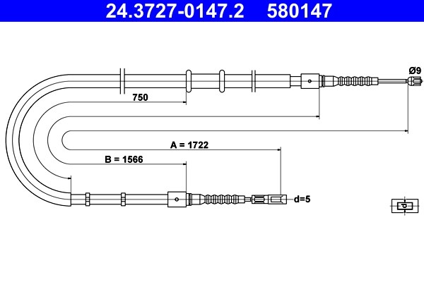 Vajer, parkeringsbroms, Bak Ate 24.3727-0147.2 ATE